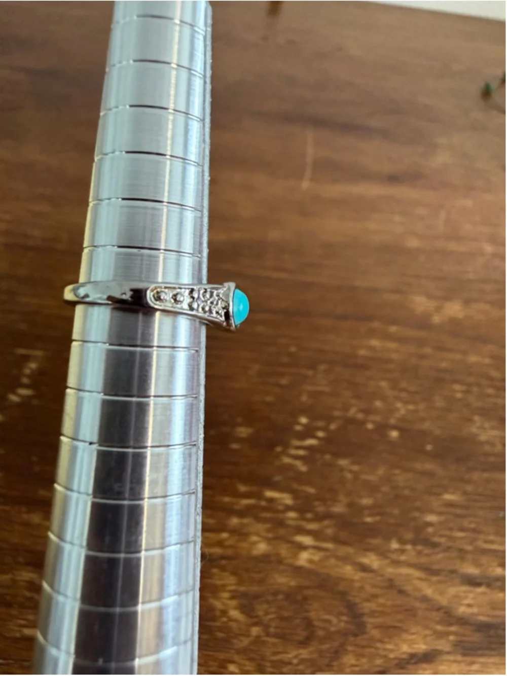 Dainty Turquoise Ring Size 5 Silver Tone CZ Accent Minimalist Stackable Ring